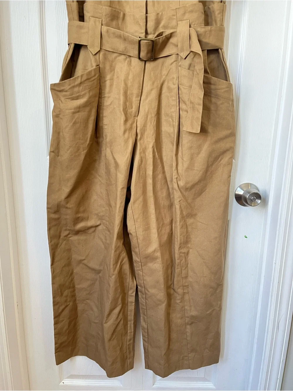 Banana Republic Tan Linen Belted Collared Utility Safari Jumpsuit size 12